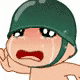 a cartoon character wearing a helmet is crying .