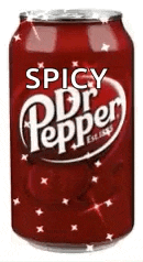 a red can of spicy dr pepper with stars on it .