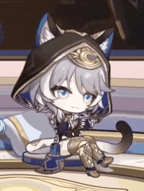 a cartoon character with a cat 's tail and ears is sitting on a table .
