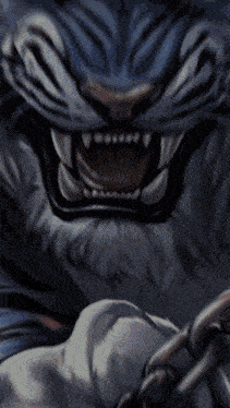 a painting of a tiger with its mouth open
