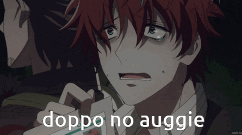 a picture of a man with the words doppo no auggie written on it