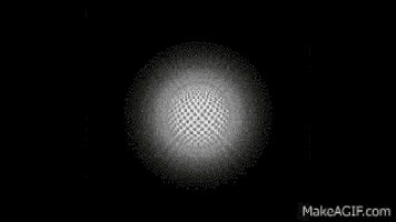 a black and white image of a sphere with a checkered pattern on it .