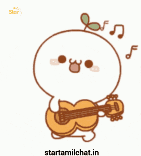 a cartoon character is playing a guitar with the website starttamilchat.in written below it
