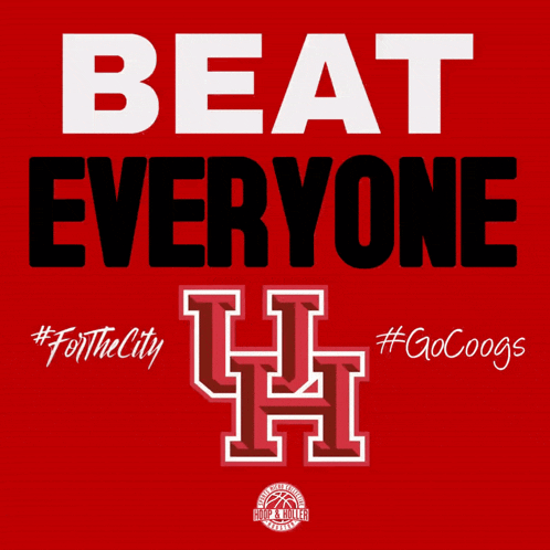 a poster that says " beat everyone " with a h on a red background