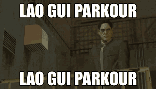 a man is doing a lao gui parkour in a video game