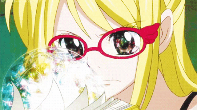 a girl with glasses is holding a book