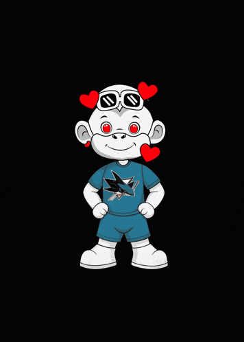 a cartoon monkey wearing a san jose sharks shirt