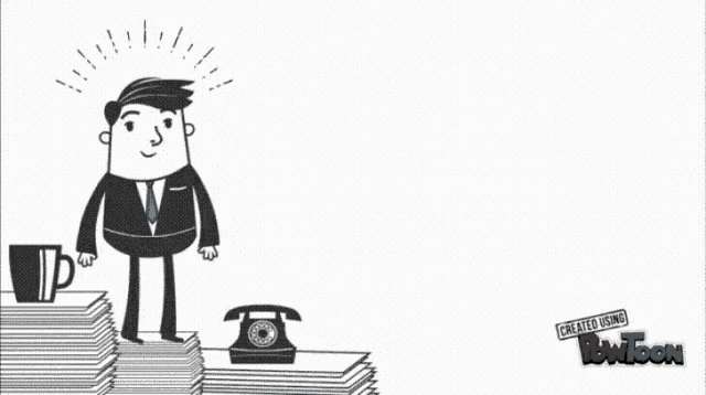 a cartoon of a man talking on a phone with a speech bubble that says rowtoon