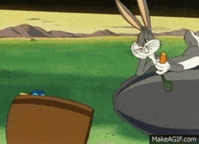 bugs bunny is eating a carrot in a cartoon scene