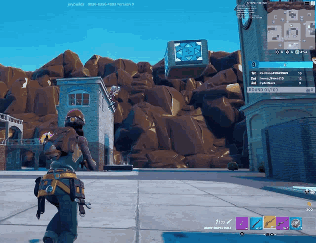 a screenshot of a video game called fortnite with a player named joybuilds playing