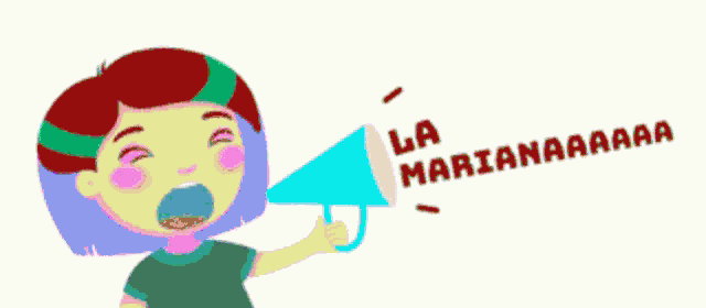 a cartoon girl is holding a megaphone that says la mariannaaaa