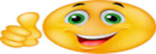 a smiley face with green eyes is giving a thumbs up sign .