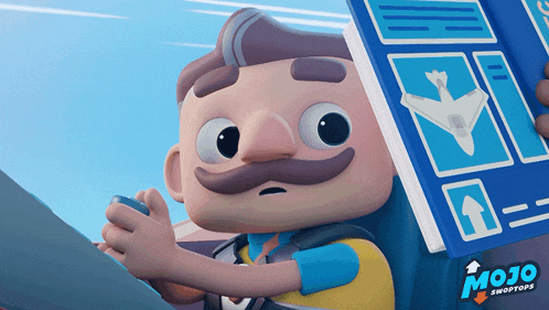 a cartoon character is holding a book that says mojo swortops