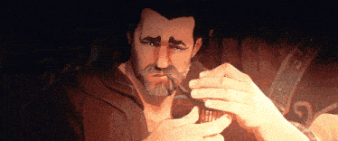 a man with a beard is smoking a cigarette in a video game
