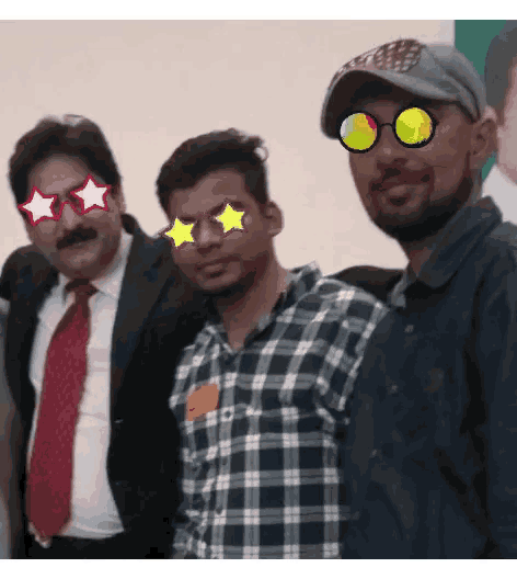 a man wearing sunglasses with stars on his eyes