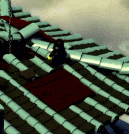 a computer generated image of a roof with a monkey on top of it