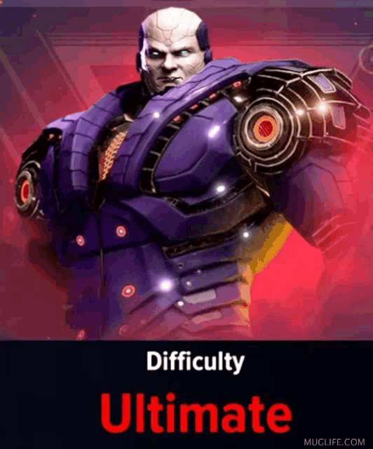 a man in a purple suit with the words difficulty ultimate on the bottom