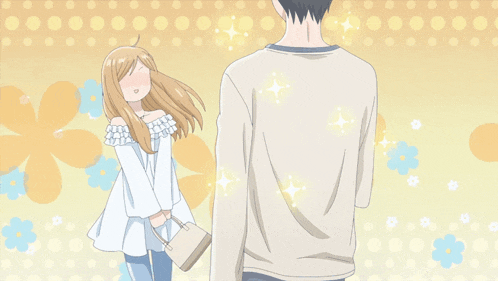 a girl in a white dress is standing next to a man