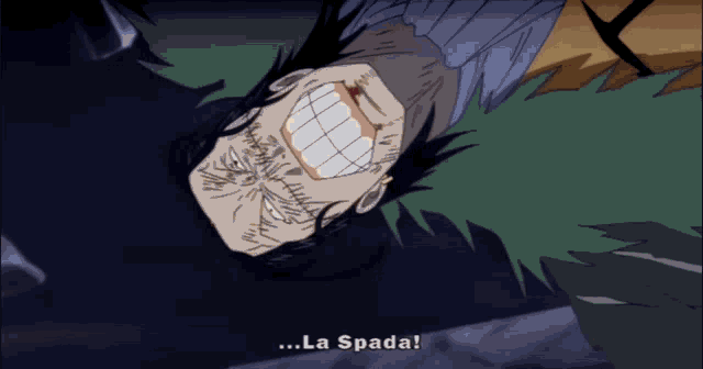 a cartoon of a man with his mouth open and the words la spada below him