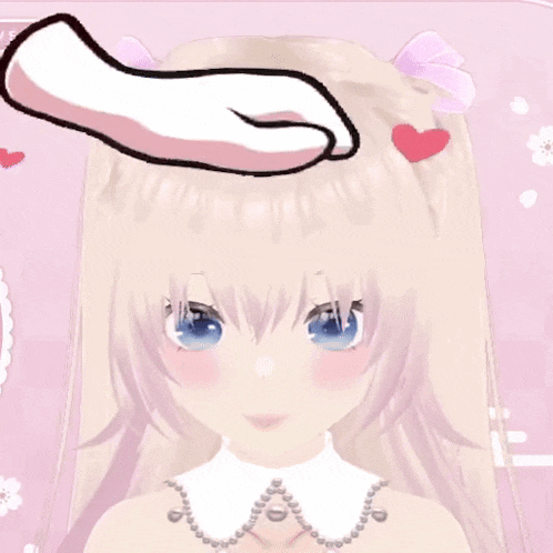 a drawing of a girl with a hand on her head and hearts around her
