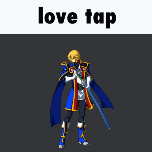 a cartoon of a man holding a cane with the words love tap below him