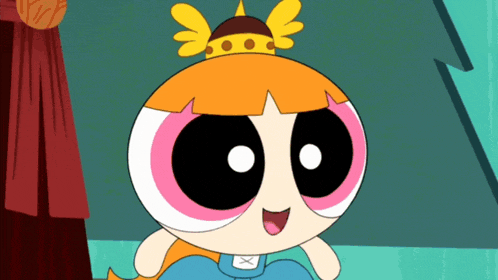 a cartoon character wearing a crown and a blue dress