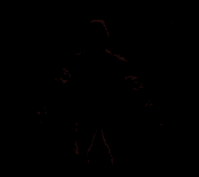 a 3d model of a man with his arms outstretched against a black background