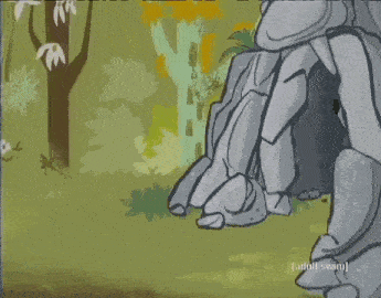 two cartoon bears are standing next to each other in a forest with the words adult swim on the bottom