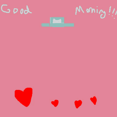 a pink background with hearts and the words good morning written in blue