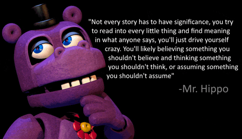 a purple hippo with a quote from mr. hippo on the bottom