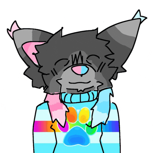 a drawing of a cat wearing a blue sweater with a paw print on it