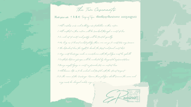 a piece of paper that says " the ten covenants " on it