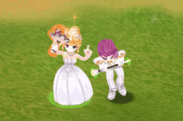 a girl in a white dress is standing next to a boy