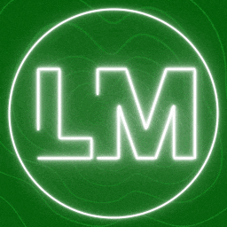 a neon sign that says lm in a circle on a green background