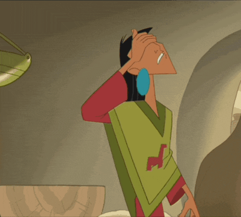 a cartoon character is wearing a green sweater with a red l on it