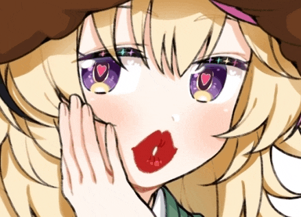 a drawing of a girl with blonde hair and purple eyes