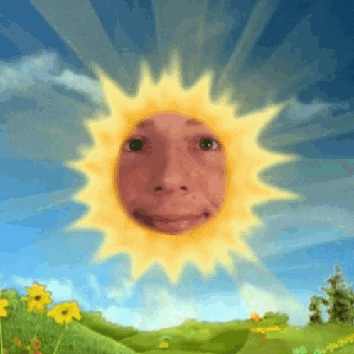 a cartoon sun with a face on it