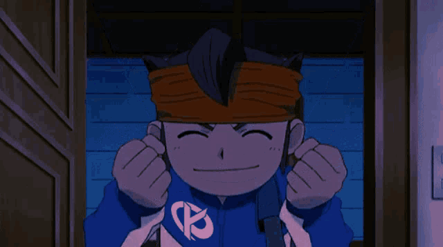 a cartoon character with the letter p on his shirt is laughing
