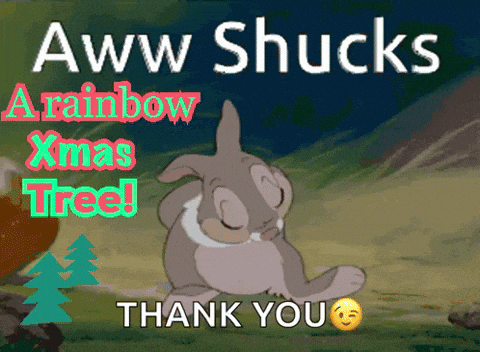 a picture of a bunny with the words aww shucks rainbow xmas tree