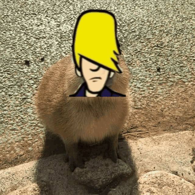 a cartoon drawing of a man with a blonde haircut