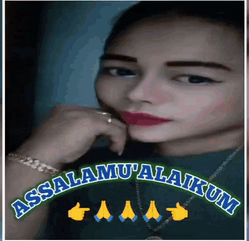 a woman 's face is on a poster that says assalamu 'alaikum