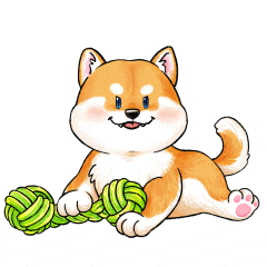 a cartoon drawing of a shiba inu dog playing with a rope