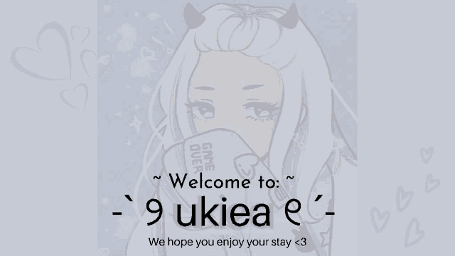 a drawing of a girl with horns and the words welcome to ukiea on the bottom