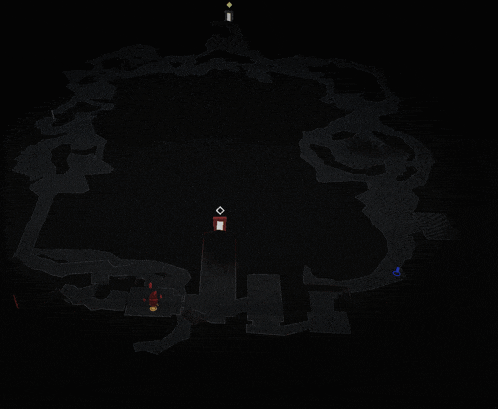 a map of a dark area with a red triangle on the top