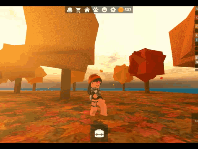 a girl in a video game is standing in a field of trees