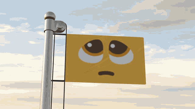 a yellow sign with a sad face on it hangs from a pole
