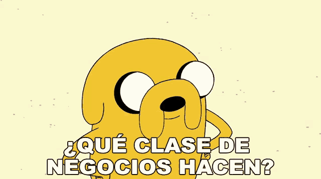 a cartoon character with the words " que clase de negocios hacen " on the bottom
