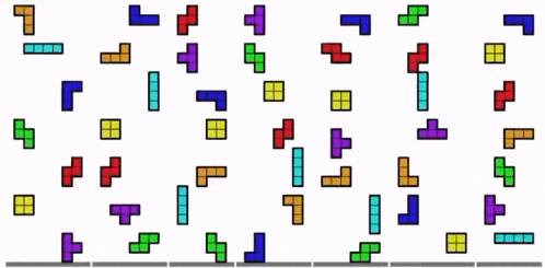 a bunch of different colored tetris blocks are lined up on a white background