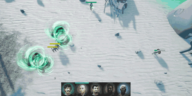 a group of men are playing a video game in a snowy landscape