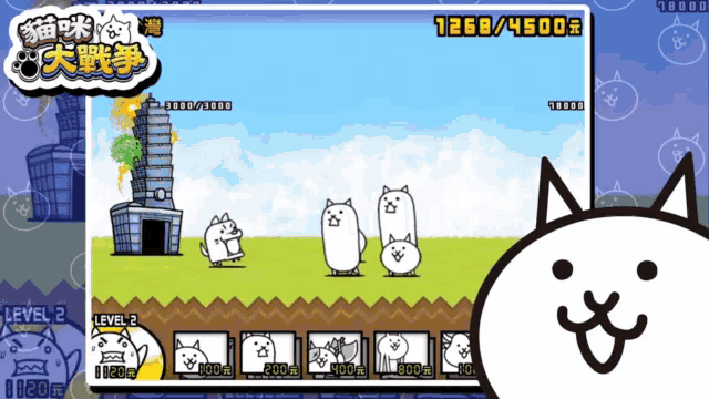 a video game is being played in a foreign language and shows a level 2 cat